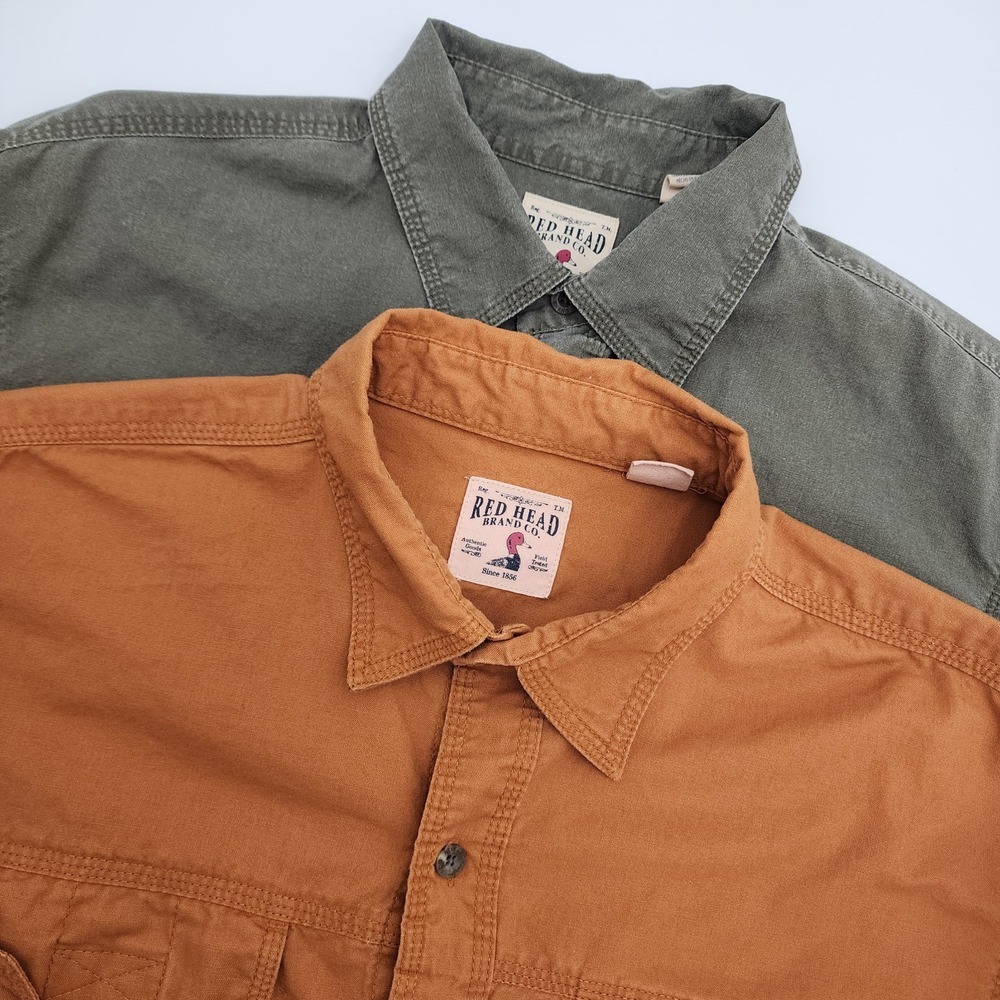 RedHead Men's Casual Button-Down Shirts - Olive Green and Rust